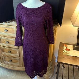 Plum sequence on lace dress